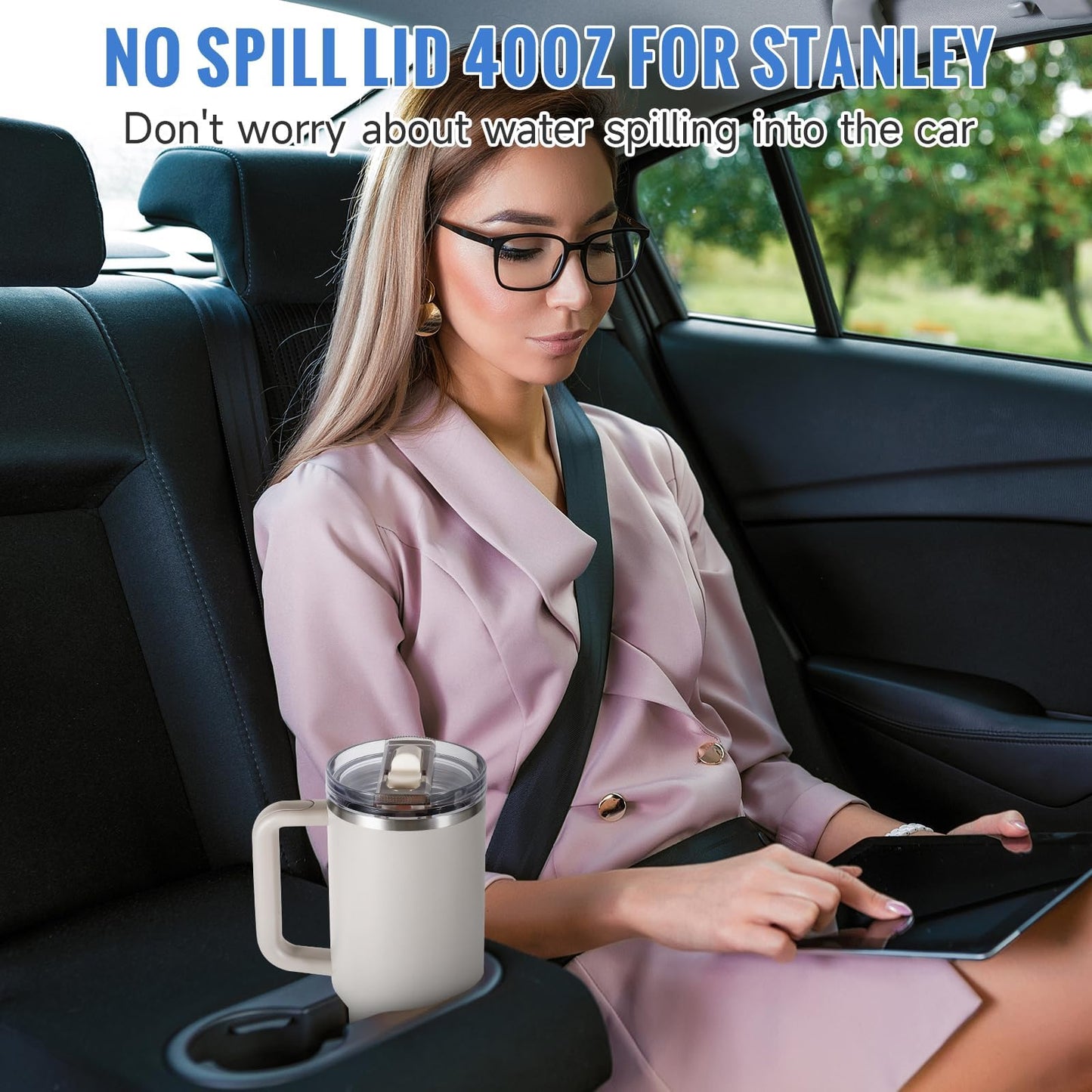 ROMANVIC Stanley Cup Lid Leak Proof, 2 Pack Removable Replacement Lids for 40oz Tumbler with 2 Straws, 1 Straw Brush and 1 Disassembly Tool, Reusable Lid Stanley Cup Seal