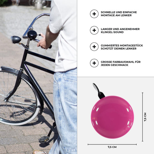 URBAN BIKE Bicycle Bell Big Mama, Bell for Dutch bike or women's bike (pink)