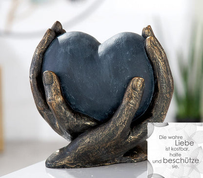 Casablanca modern design GILDE deco sculpture heart in hands - poly - gift birthday christmas - deco living room - color: bronze gray - height 15 cm.