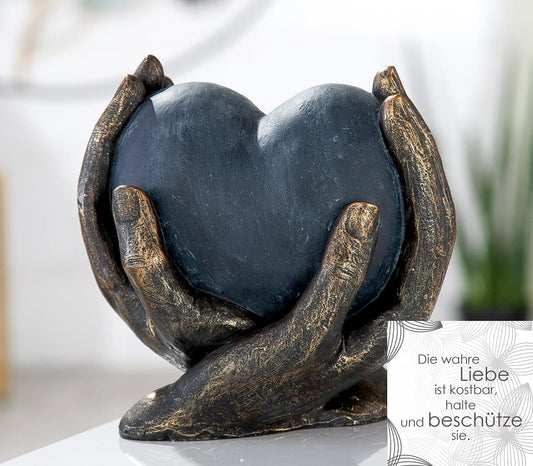 Casablanca modern design GILDE deco sculpture heart in hands - poly - gift birthday christmas - deco living room - color: bronze gray - height 15 cm.