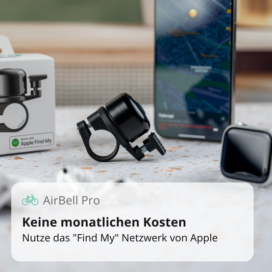 AirBell Pro - Bike bell with built-in tracker for Apple Find My network, AirTag alternative (22.2mm standard handlebar)