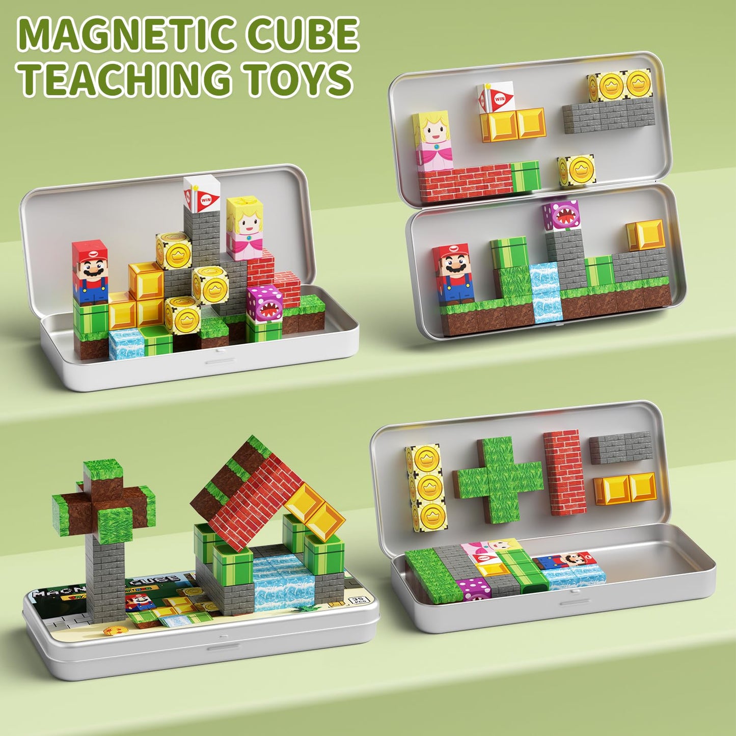 STEM MATCH Magnetic Building Blocks Travel Toy for Kids, Portable Iron Box Magnetic Building Blocks 35 PCS, Magnetic Construction Toy Travel Toy Gift for Kids aged 3+ years.