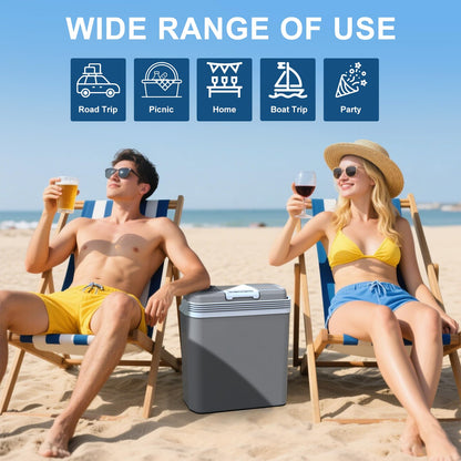 24-liter cooler box, 2-in-1 electric cooler 12V 230V cooling and heating mini fridge with ECO & MAX mode, for car and home Quiet.