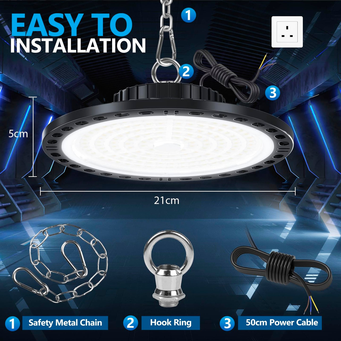 TASINUO LED Workshop Ceiling Light 100W 2 Pack, 10000LM 7000K UFO Industrial Lamp Warehouse High Bay Light, IP65 Waterproof Basement Light, Garage Light LED Floodlight for Factories Garage Warehouse.