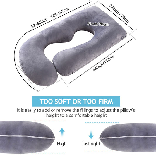 ShowyLive Pregnancy Pillow Nursing Pillow XXL Side Sleeper Pillow with Washable Cover for Pregnant Women and Anyone with Hip or Back Pain (145x70cm, Gray)