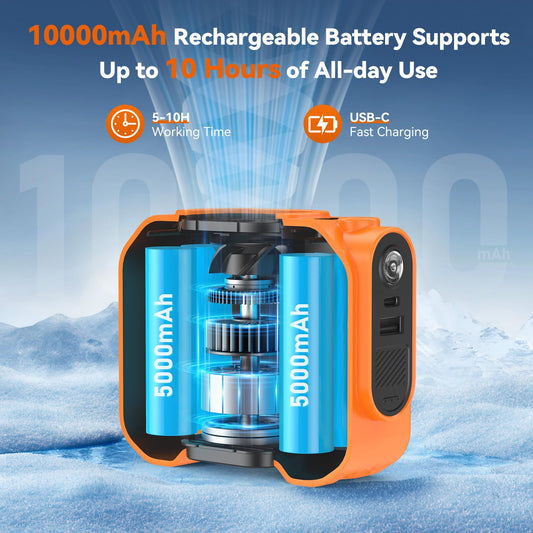 Rintea belt fan with 10000mAh battery - Quiet portable clip fan with USB-C, 5-in-1 mini fan for outdoor, work, camping, construction site, hiking, emergency (color)