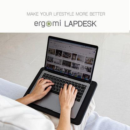 Ergonomic laptop lap cushion, home office cushion tray with pillow, laptop table for bed/couch/sofa, laptop pad for up to 15.6 inch notebook, tablet, 37 x 26.5 x 5 cm (Medium, Black)