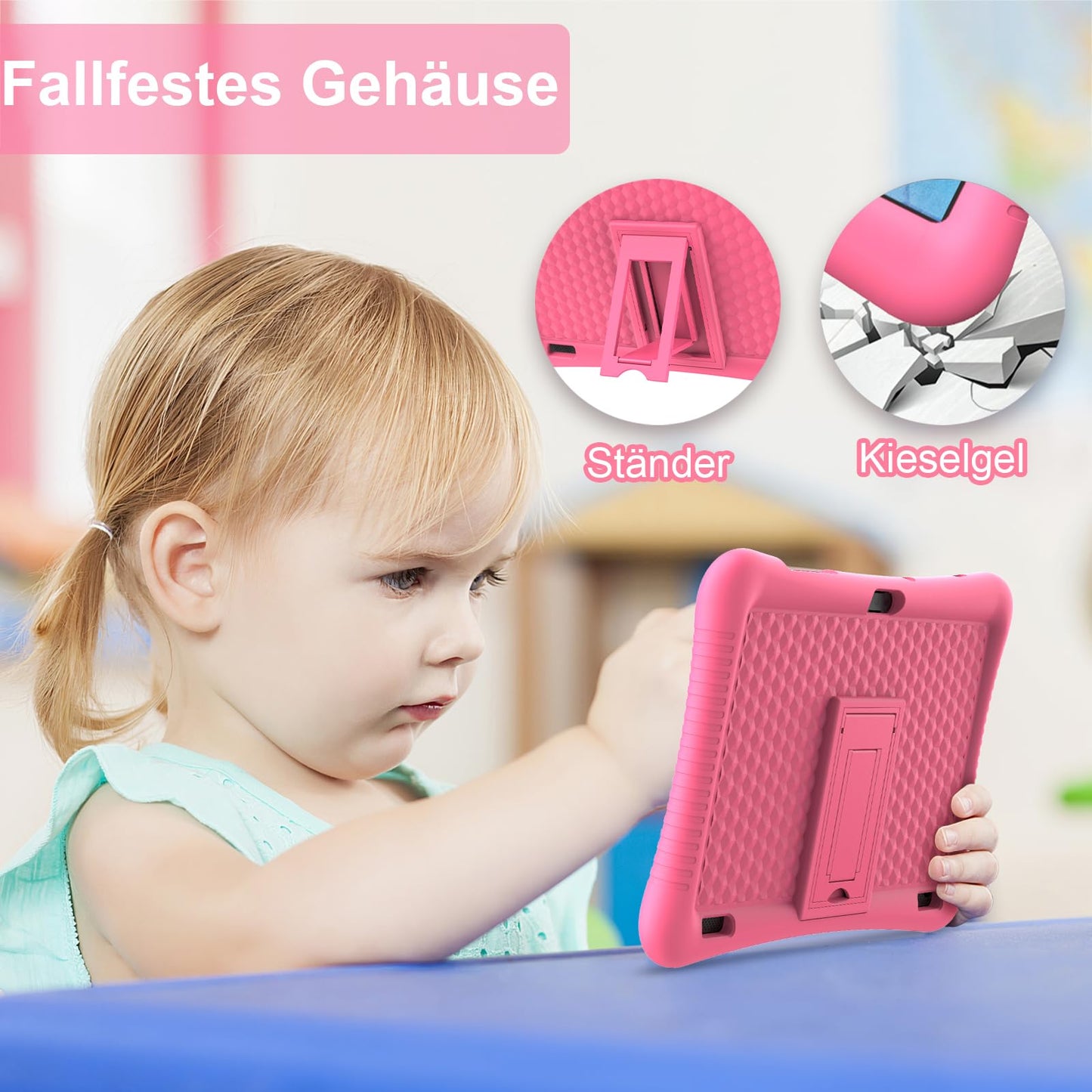 Semeakoko Kids Tablet 10 Inch Android 13, Kids Tablet Quad Core Processor 1.6GHz, 3GB RAM/32GB ROM(256GB TF), 1280x800 HD Display, 6000mAh, WiFi, Bluetooth, Dual Camera, Parental Control (Pink)