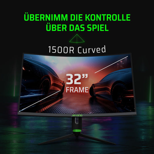 Aryond A32 V2 Curved Gaming Monitor, 32 inch (80cm), 180Hz, 1500R, QHD (2560x1440), 1ms, HDR, FreeSync & G-Sync, 122% SRGB, Eye Care, Built-in Speaker, HDMI, Display Port, Height Adjustable.