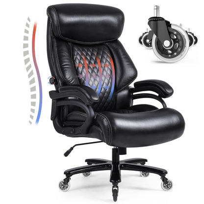 Bosmiller office chair executive chair 440lbs capacity office chair 440lbs ergonomic desk chair swivel chair leather with adjustable lumbar support, black 9338