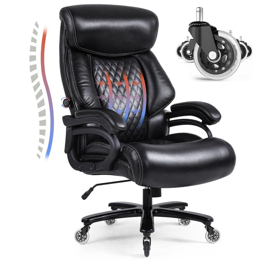 Bosmiller office chair executive chair 440lbs capacity office chair 440lbs ergonomic desk chair swivel chair leather with adjustable lumbar support, black 9338