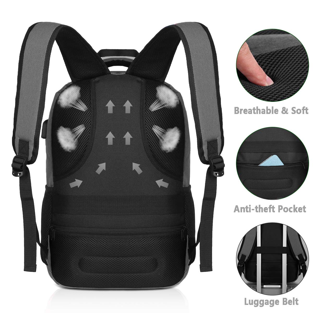 YAMTION Laptop Backpack, Men's Backpack with USB Charging Port School Backpack for Boys Teenagers with 15.6 Inch Laptop Compartment for Work School Travel, 35L