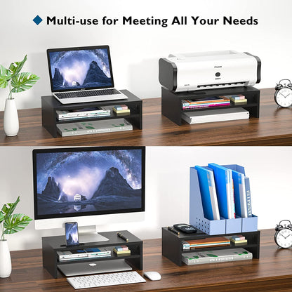 BONTEC Monitor Stand, Desktop Screen Stand, PC Screen Stand with Phone Holder, Ergonomic Laptop Printer Stand with Cable Management for Laptop, Computer, Notebook, iMac, PC, 42CM, Black