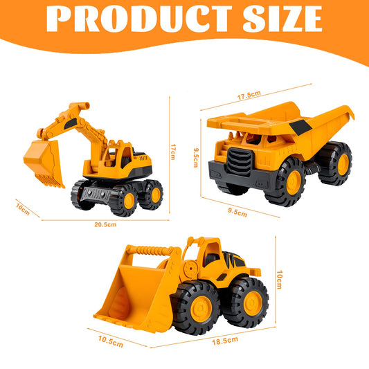 3 pieces of sand toy excavator sandbox, use dump truck excavator beach toy car, tires made of soft material, Spielstabil sand toy for 1-5 year old girl boy summer toy