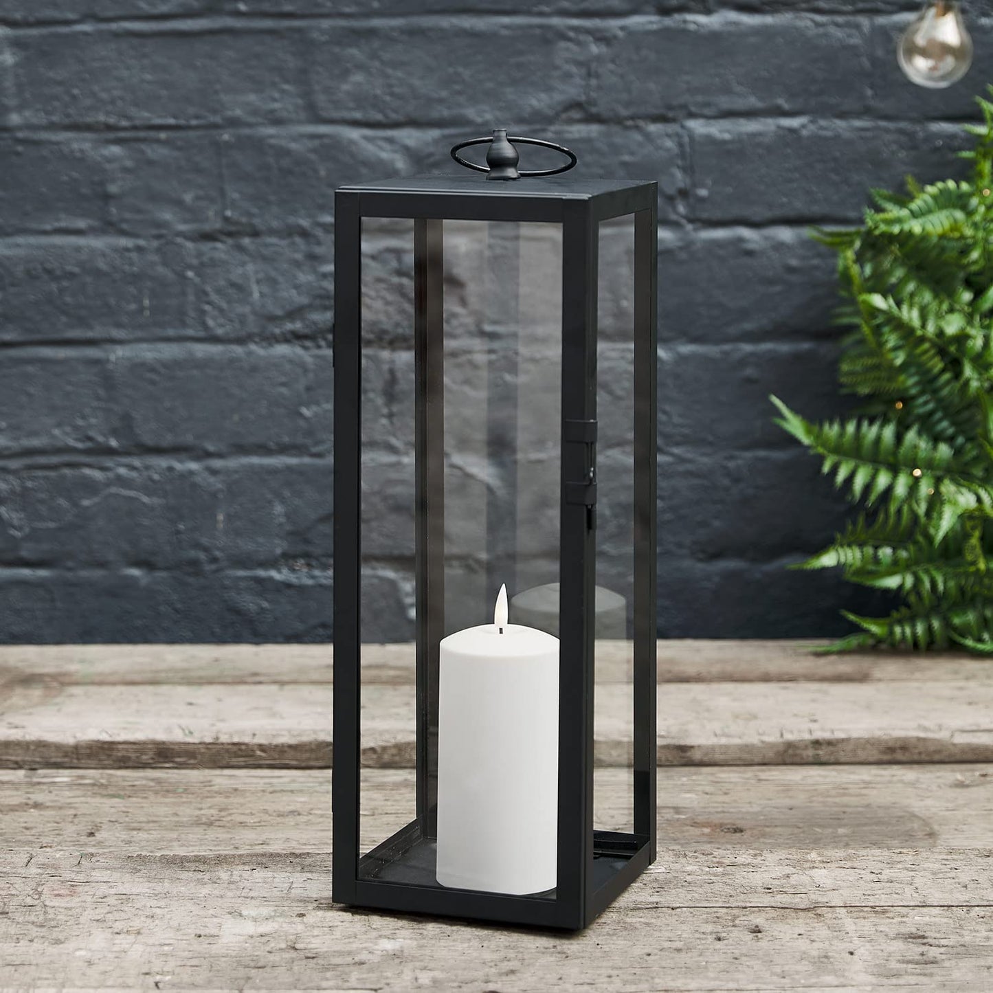 Lights4fun Bowen Metal Lantern in Black with TruGlow® LED Candle for Outdoor and Indoor Use. 45cm Garden Decoration for Balcony.