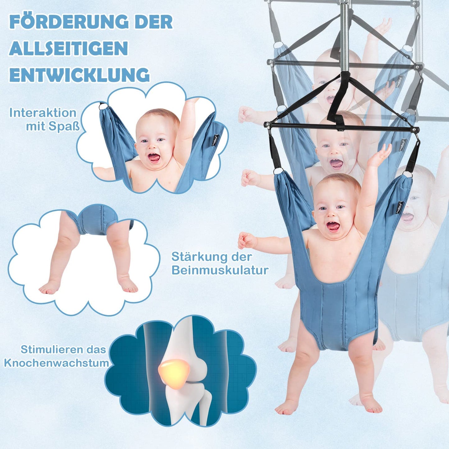 COSTWAY Baby Door Jumper, Adjustable Length, Door Swing, Door Frame Jumper with Door Clamp, for Infants 6-12 Months (Blue)
