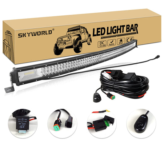SKYWORLD 50 inch 648W LED work light 1 piece, spot floodlight LED work light bar with wiring harness, off-road work lights for excavators, tractors, forklifts, ATVs, trucks, off-road 4x4.