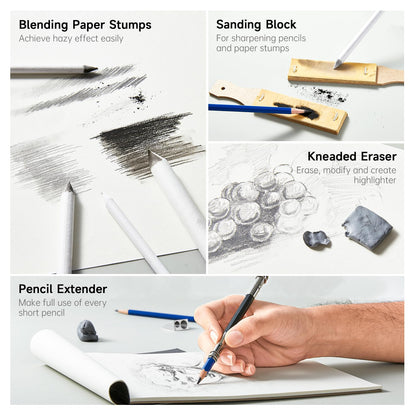 Shuttle Art 124-piece Drawing Set, Artist Kit with colored pencils, drawing pens, watercolor pencils, and graphite pencils in a pencil case, suitable for children and adults for drawing.