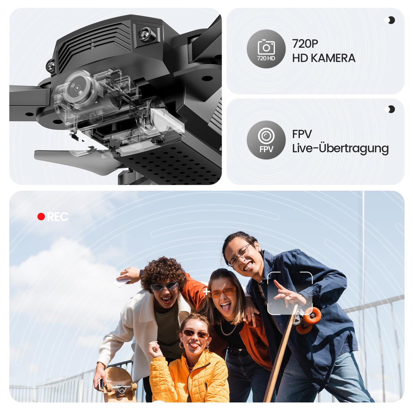 DEERC D20 drone for kids with HD camera, foldable RC quadcopter with FPV live transmission, long flight time, gesture control, flight path, altitude hold, one key start/land, headless mode, 3D flips for beginners.