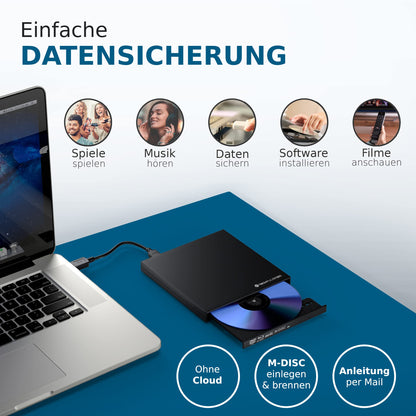 techPulse120 USB 3.0 3D External Blu-Ray Burner Burner M-Disc BDXL Superdrive Blu-ray Rom Drive BD DVD CD Slim for Computer PC Notebook Ultrabook Windows MacOS Apple iMac MacBook Pro Air Black