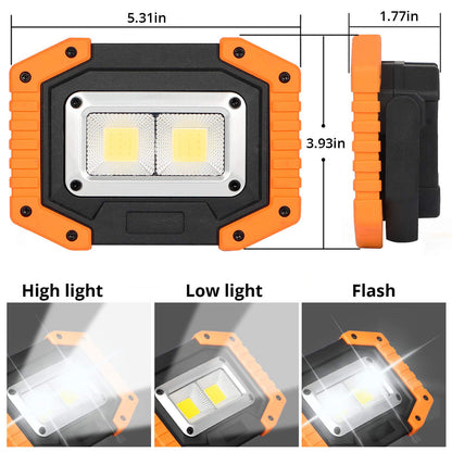 Lyneun LED work light 30W, portable spotlight with 4*18650mAh battery, IP65 waterproof camping lamp with USB rechargeable for camping, fishing, workshop, construction site (Yellow) 2 pack