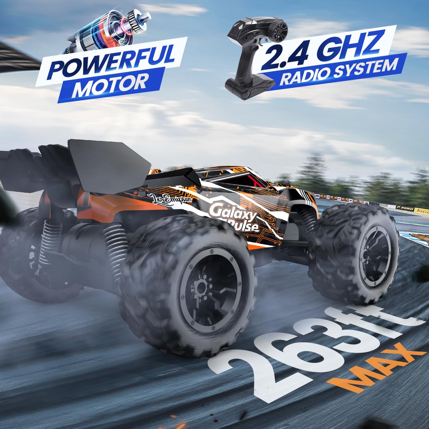 DEERC Remote Control Car, 2.4Ghz Glow RC Cars with 2 rechargeable batteries for 40 minutes of playtime, All Terrain Off-Road Monster Truck Toy for Boys Kids aged 8 and up.