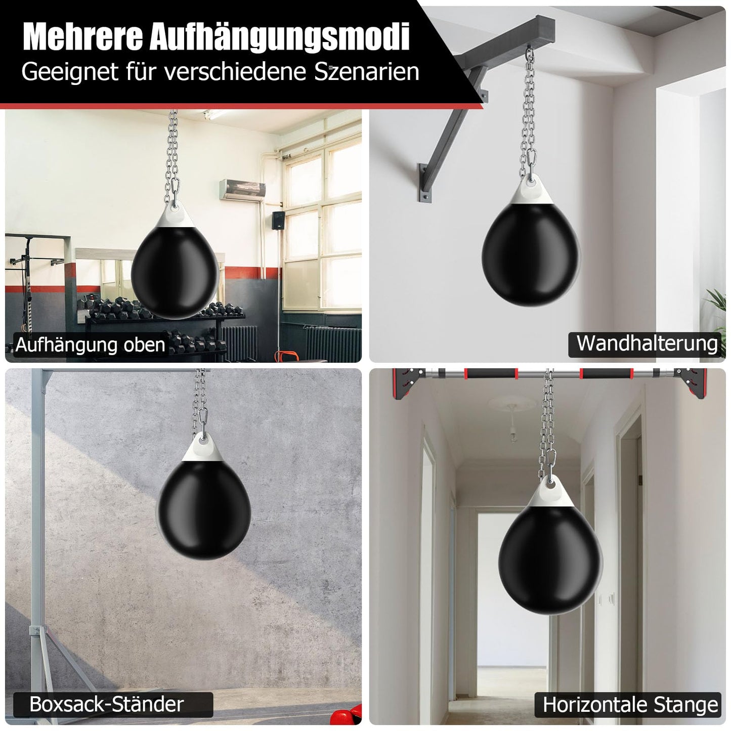 GYMAX water boxing bag Ø45cm, boxing punching bag fillable with water, hanging punch bag, heavy-duty adult & youth boxing bag (black)