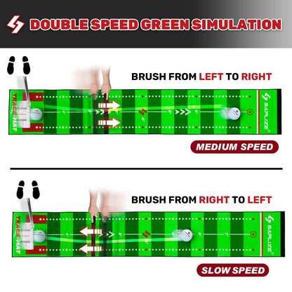 SAPLIZE Golf putting mat with visible ball traces, putting alignment mirror, 20 inches x 10 feet indoor putting mat for home office practice aid.