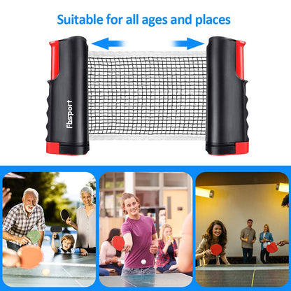 FBSPORT Table Tennis Set for table with 2 ping pong paddles + Retractable net + 6 ping pong balls + 1 carrying bag, Table Tennis Set for adults families indoor outdoor