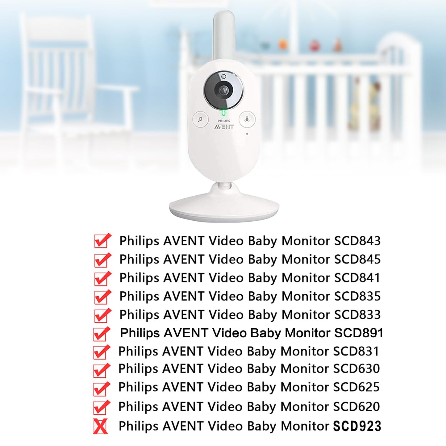 Monitor holder for Philips Avent baby monitors SCD843/26, SCD833/26, SCD891/26, SCD630/26. Flexible clip holder for Philips Avent video baby monitor, video baby camera mount stand.