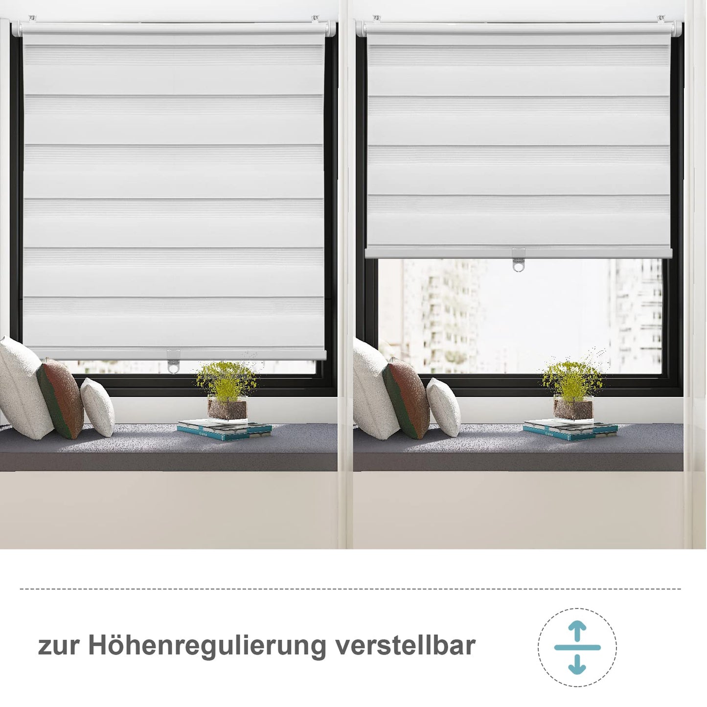 WOLTU Double Roller Blind Cordless Clamp Fix without Drilling White W100 x H120 cm, Duo Roller Blind translucent Window Blind for indoor darkening, Zebra Blind without chain for Window & Door
