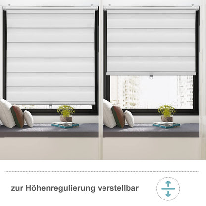 WOLTU Double Roller Blind Cordless Clamp Fix without Drilling White W100 x H120 cm, Duo Roller Blind translucent Window Blind for indoor darkening, Zebra Blind without chain for Window & Door