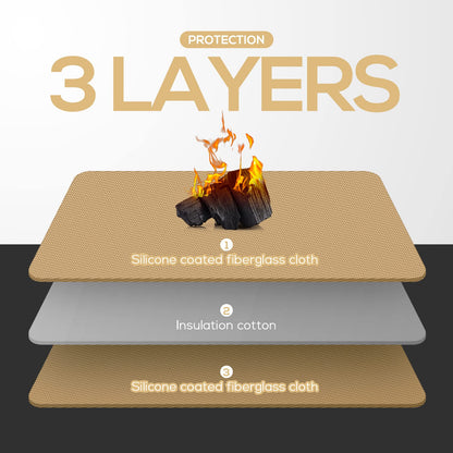 FLASLD Fireproof Fireplace Mat 61x104cm Half-Round Stove Carpet Protects Floors from Sparks Embers, Brown