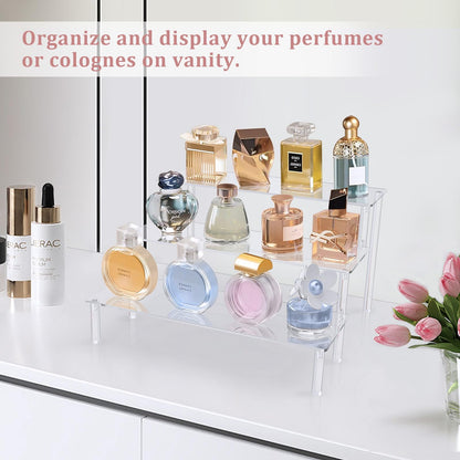 Acrylic riser display shelf stand for Amiibo Funko Pops figures, tabletop clear acrylic organizer for nail polish spices cosmetics art crafts jewelry stand cupcake buffets dessert model 3 pack