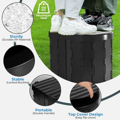 ITMNMNL Camping Toilet, Portable Toilet for Camping, max 150 kg, Foldable Camping Toilet, Composting Toilet for Outdoor or Indoor Use, Camping WC, Toilet Bag + Storage Bag - Black