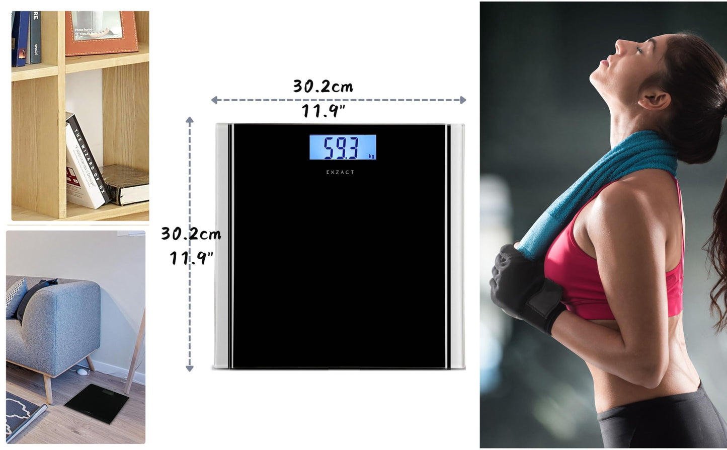 Exact Digital Personal Scale - Electronic Bathroom Scale, Large Capacity 180kg, High Precision, LCD Display with Backlight (White)