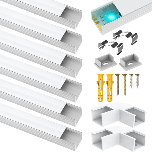Angdarun LED Profile Aluminum 6 Pack, LED Profile for Width up to 16mm Stripe/Strip, Aluminum Profile 1m/3.3ft for LED Channel