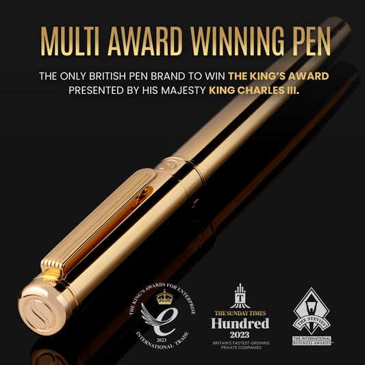 Scrivener Rollerball pen High-quality rollerball pen with real gold plating, black Schmidt replacement refill, gift box, office set, Beautiful Professional (Gold)