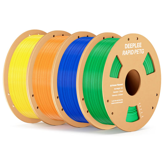DEEPLEE Rapid PETG Filament 1.75mm, High Speed 3D Printer Filament up to 600mm/s, Precision +/- 0.02mm for most FDM 3D printers, Yellow Orange Blue Green 4KG