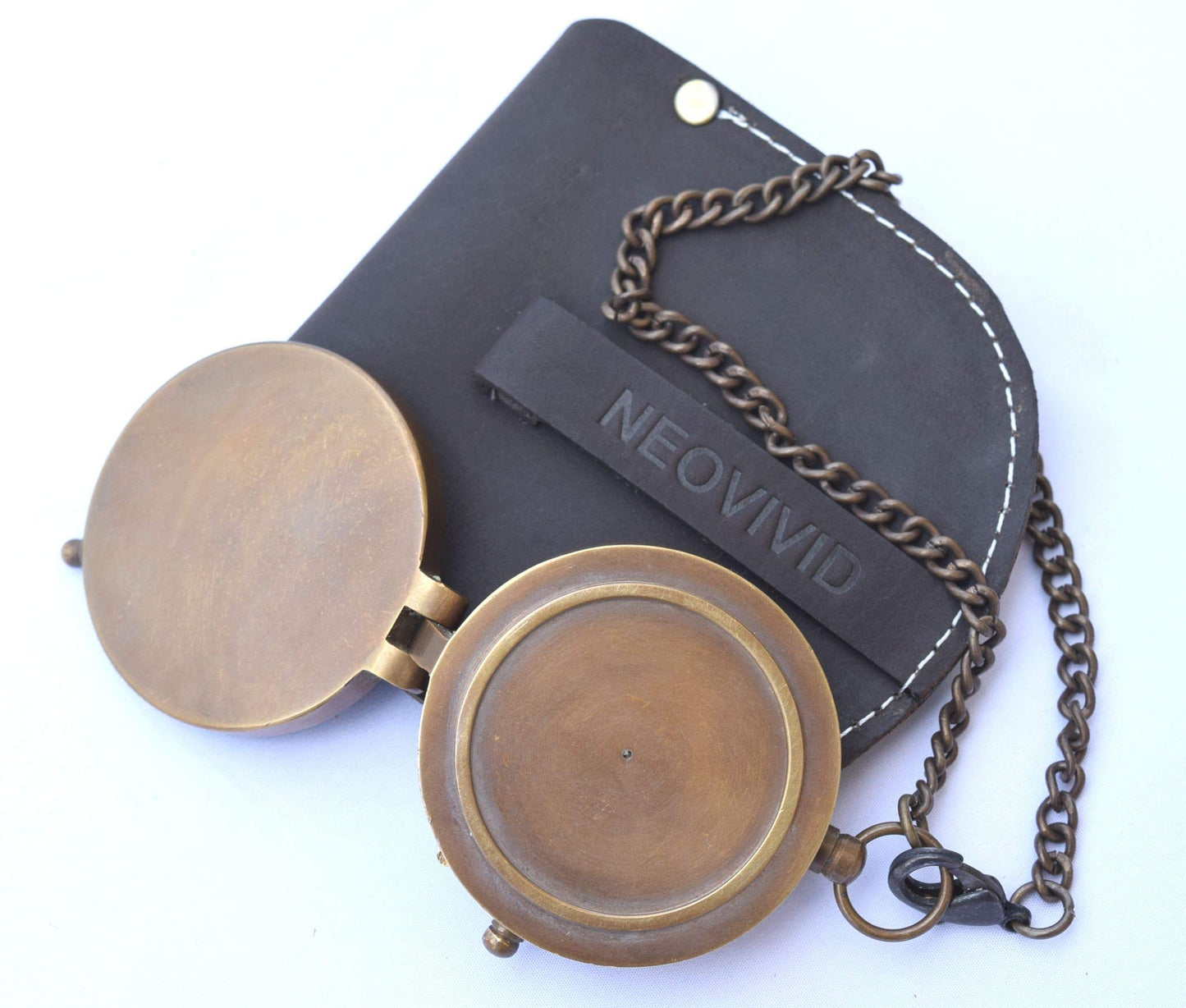 NEOVIVID Engravable Compass, Brass, Leather Pouch, Pirate Compass, Gift Compass, Camping Compass with Needle-lifting Mechanism.