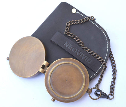 NEOVIVID Engravable Compass, Brass, Leather Pouch, Pirate Compass, Gift Compass, Camping Compass with Needle-lifting Mechanism.