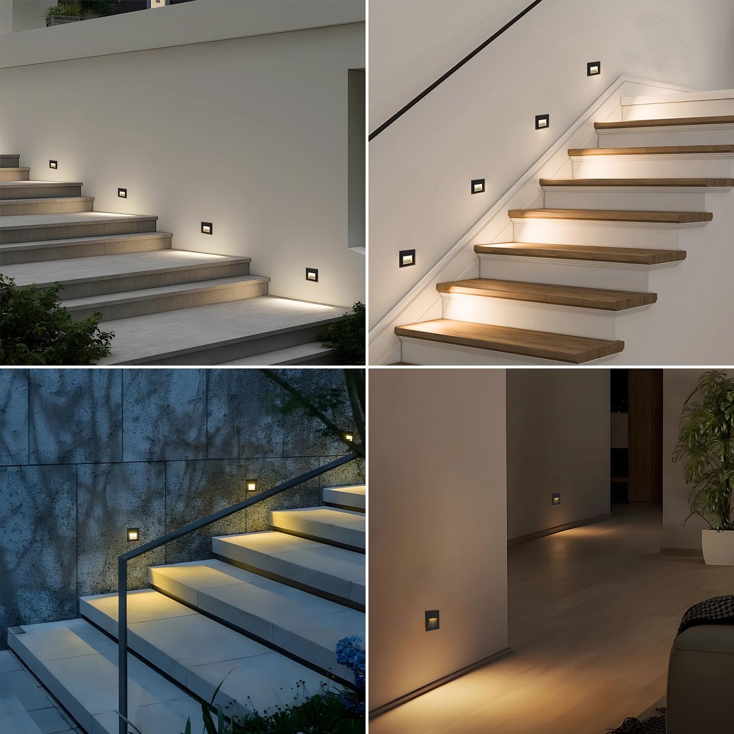 Arotelicht 8-pack 3W LED stair light square stair lighting, outdoor wall recessed light 230V wall lighting lamp aluminum warm white 3000K IP65, black, including junction box