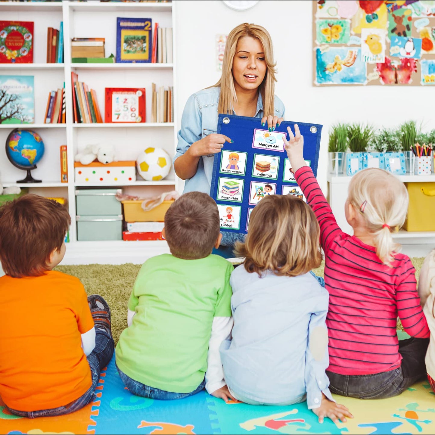 KIKIGOAL calendar for children, autism children calendar. Visual schedule with 70 German routine cards and Velcro dots. Vision board weekly planner routine schedule cards for homeschool.