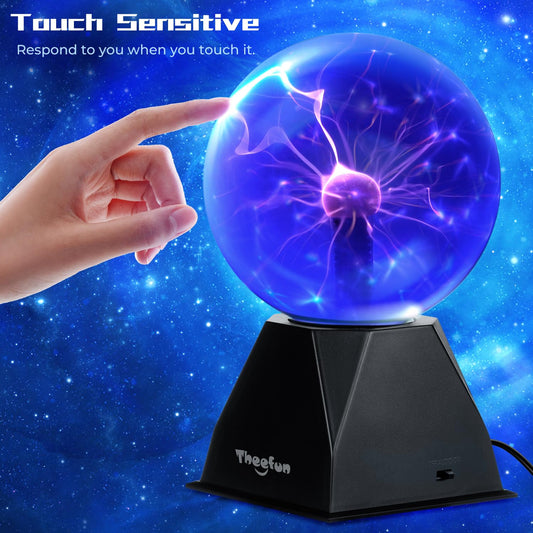 Theefun 6 inch Plasma Ball, Magic Light Ball Plasma Lamp Touch-Sensitive Lightning Sphere Flashing Educational Toy Physics Light Plasma Lamp Glass Sphere Light Effects, Blue