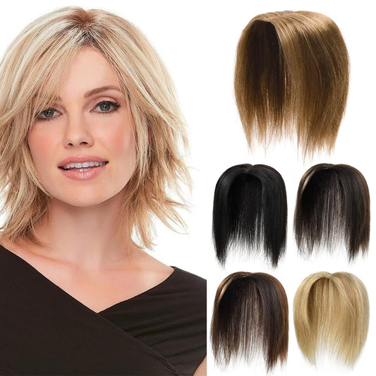 PARXITN Clip in Extensions Real Hair Topper Hair Toppers for Women Clip in Toupee Hair Extensions Real Wiglet Hairpieces 25cm Hair Topper Real Hair Chestnut Brown