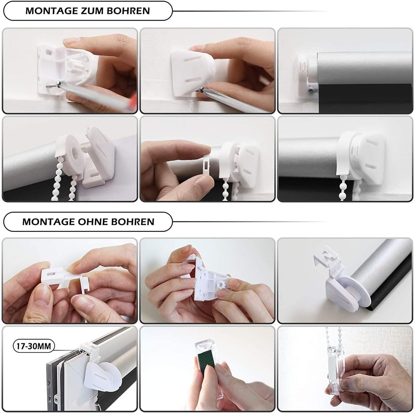 Magic blackout roller blind without & with drilling, clamp fix, black W105 x H130 cm (fabric width 100 cm), clamp roller thermal blind, indoor blind for sun protection and privacy, blinds for window & door.