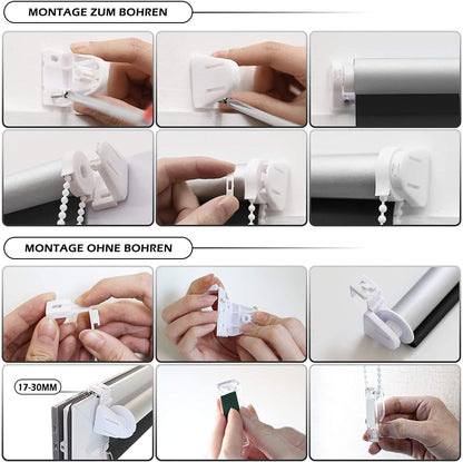 Magic blackout roller blind without & with drilling, clamp fix, black W105 x H130 cm (fabric width 100 cm), clamp roller thermal blind, indoor blind for sun protection and privacy, blinds for window & door.