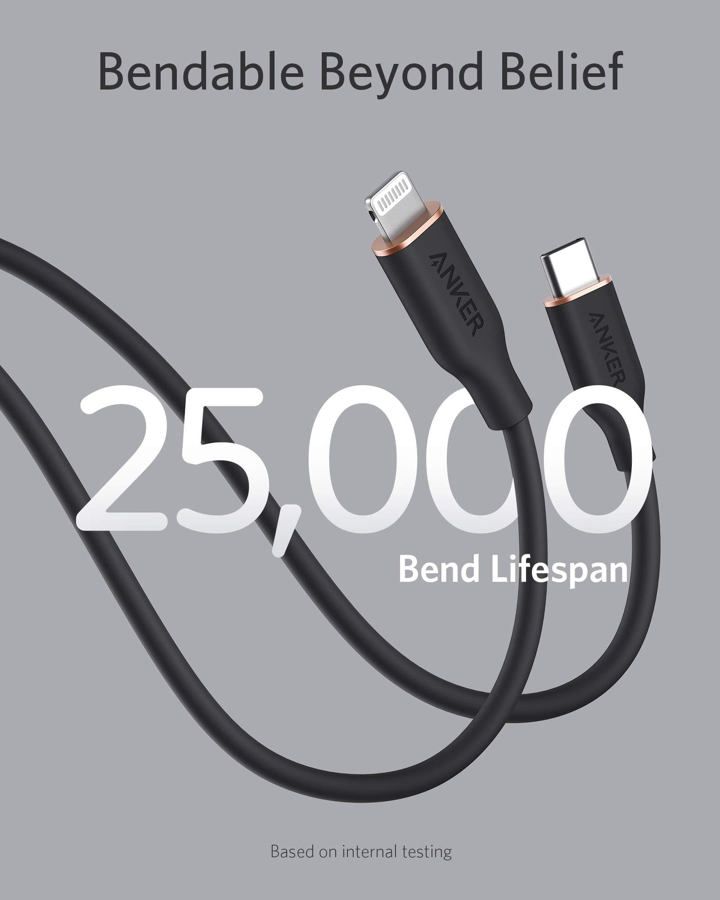 Anchor Powerline III Flow, USB C Lightning Cable, 90cm USB C to Lightning Cable compatible with iPhone 14/13/12/11 Series, AirPods Pro, MFi Certified, Silica gel (in Midnight Black)