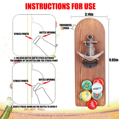 ZONSUSE Bottle Opener Wall Magnet with Catcher, Vintage Wood Beer Opener Wall with Container, Magnetic Bottle Opener, Unique Gift Ideas Gifts for Men Christmas Gifts