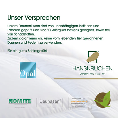 Hanskruchen 925.22.302 down pillow Opal 40 x 80 cm - Suitable for allergy sufferers.